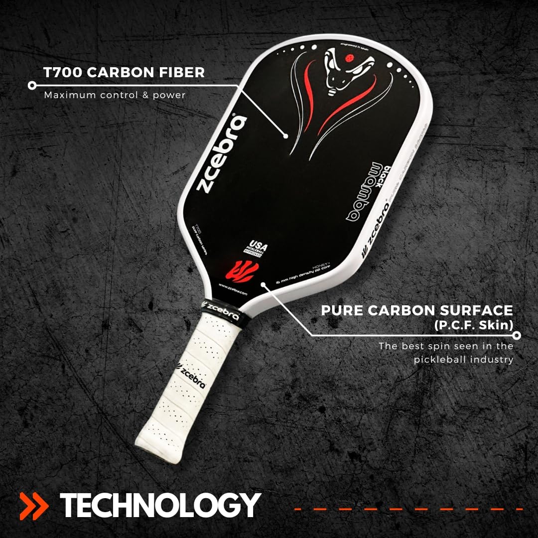 ZCEBRA Pickleball Paddle Black Mamba Pure Carbon Fiber Surface