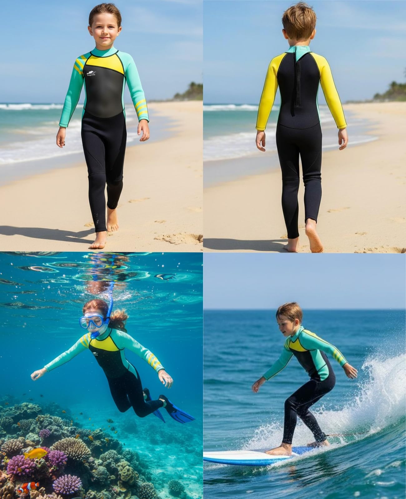 Gogokids Langarm-Neoprenanzug für Kinder, 2,5mm Neopren UV-Badeanzug Rückenreißverschluss, Thermo Neoprenanzüge für 2-10 Jahre Mädchen Jungen zum Schwimmen, Surfen, Tauchen