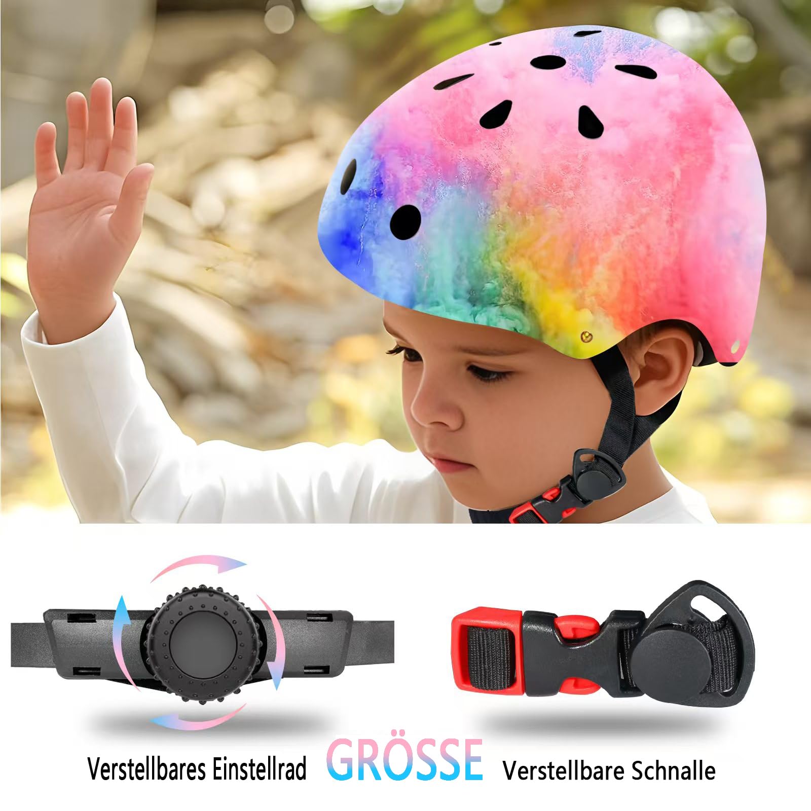 Casco de bicicleta ajustable para niños con rodilleras, almohadillas para codos, protección de muñeca, casco para niños de 3 a 5 a 8 a 14 años, ideal para patinaje, ciclismo, ciclismo, patinaje, para