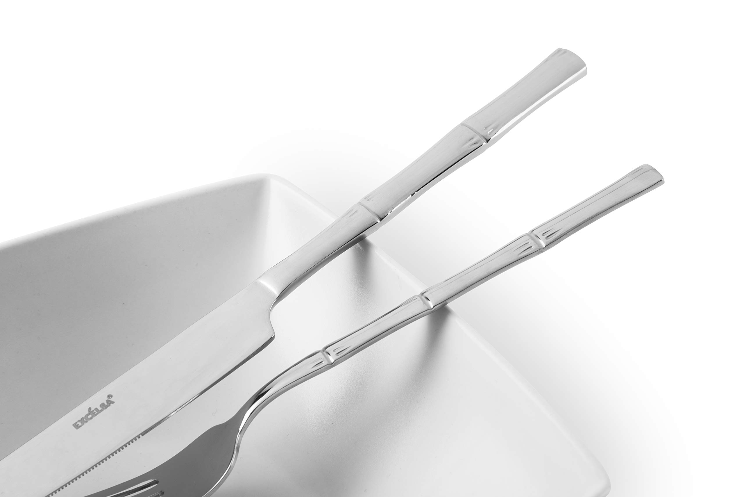 Excelsa Bambù Servizio Posate 24 Pezzi, Acciaio Inox 18/0, Argento con decoro Bambù sul manico