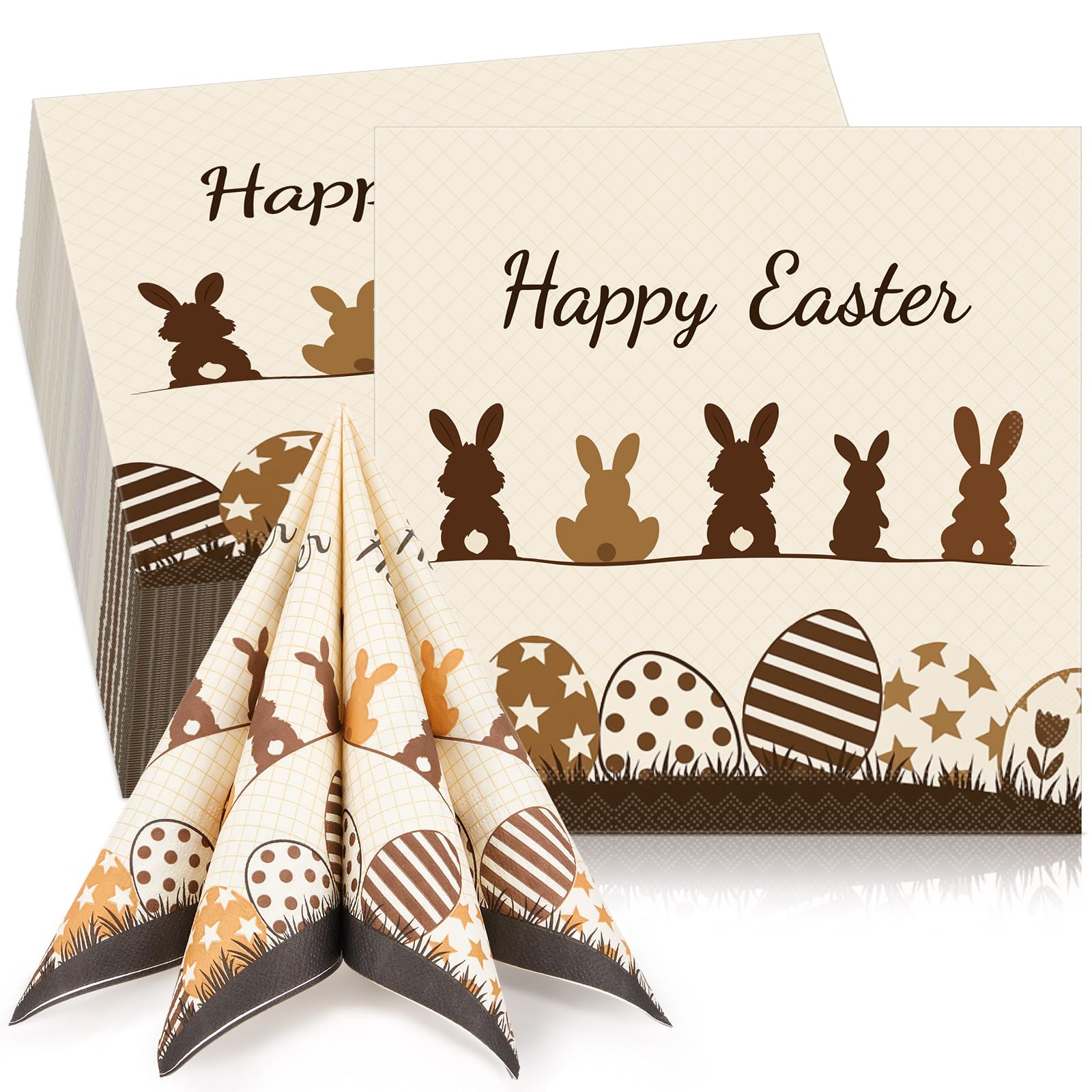 Tenare 100 Ostern Hase Servietten 33 x 33 cm Einwegservietten Dekorative Frühling Party Papierservietten Gäste Servietten für Frühling Ostern Geburtstag Tischdeko Partyzubehör(100 Stück,Happy Easter)