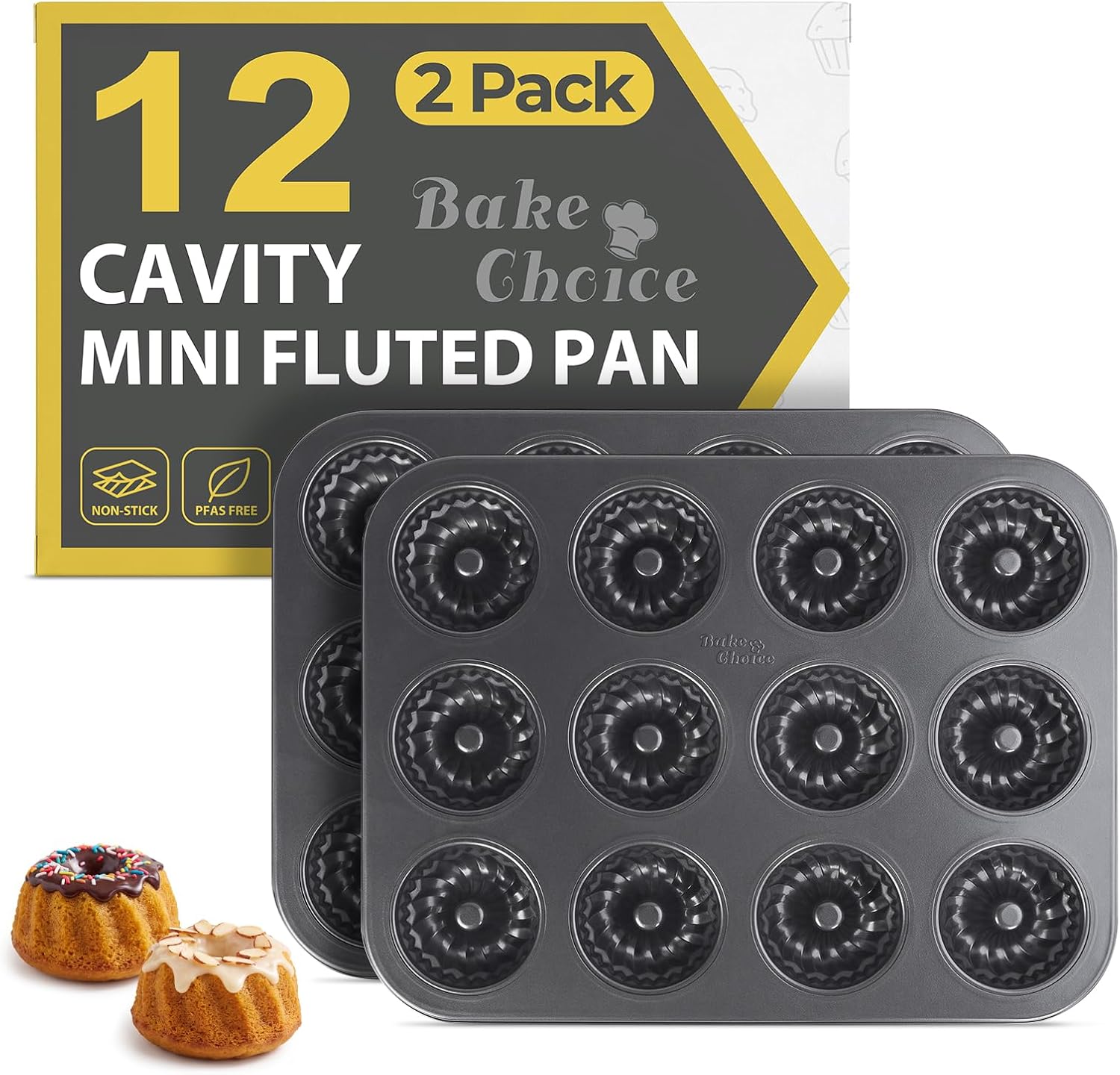 Bake Choice Mini Fluted Tube Cake Pans for Baking, 12-Cavity for Cupcakes