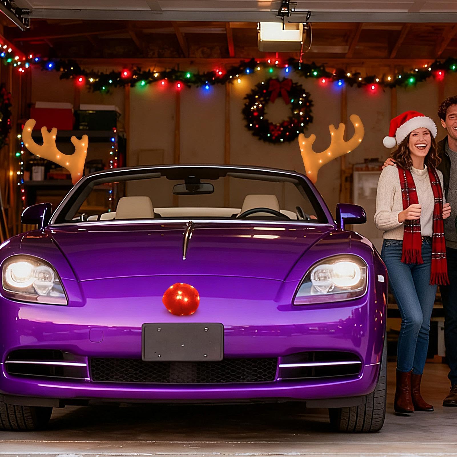 Cornes de Renne pour Voiture Décorations lumineuses de Noël pour voiture