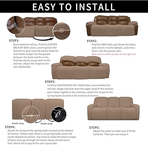 Miniatura 7 de Easy-Going Funda 100% impermeable doble para sofá reclinable de 3 asientos, es elástica de 8 piezas con bolsillo, diseño jacquard, lavable, a prueba