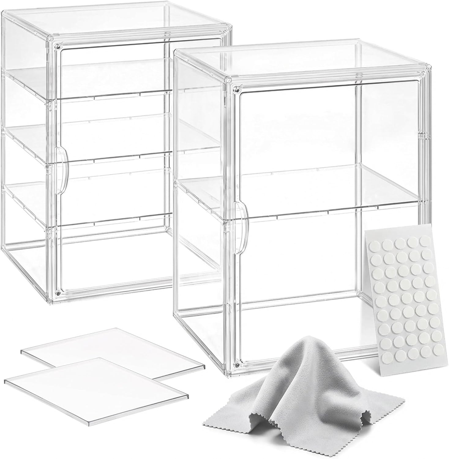 Clear Acrylic Display case for Figures, Acrylic Boxes for Display, Stackable Display Boxes for Collectibles with Magnetic Door and Removable Shelves, Figure Display for Figurines, Pop Figures, Models