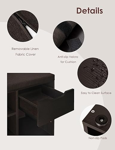 Miniatura 78 de DINZI LVJ Banco de zapatos, banco de almacenamiento de entrada con cajón y 8 cubículos, estantes ajustables, organizador de zapatos para sala de