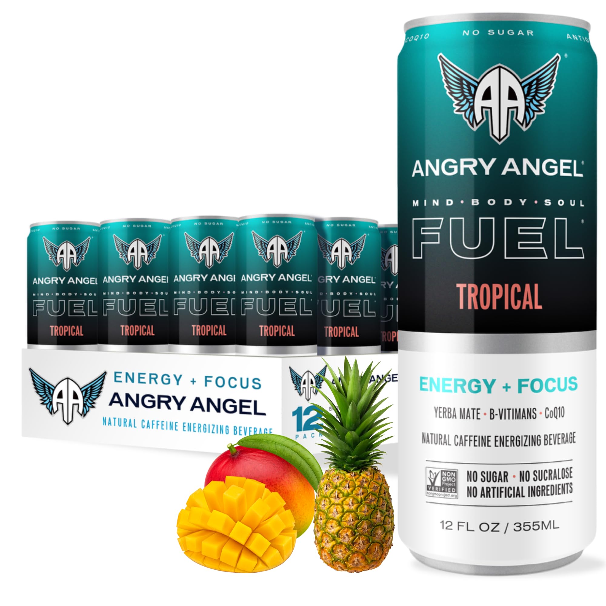 Amazon.com : Angry Angel Tropical Natural Energy + Focus Drink (12