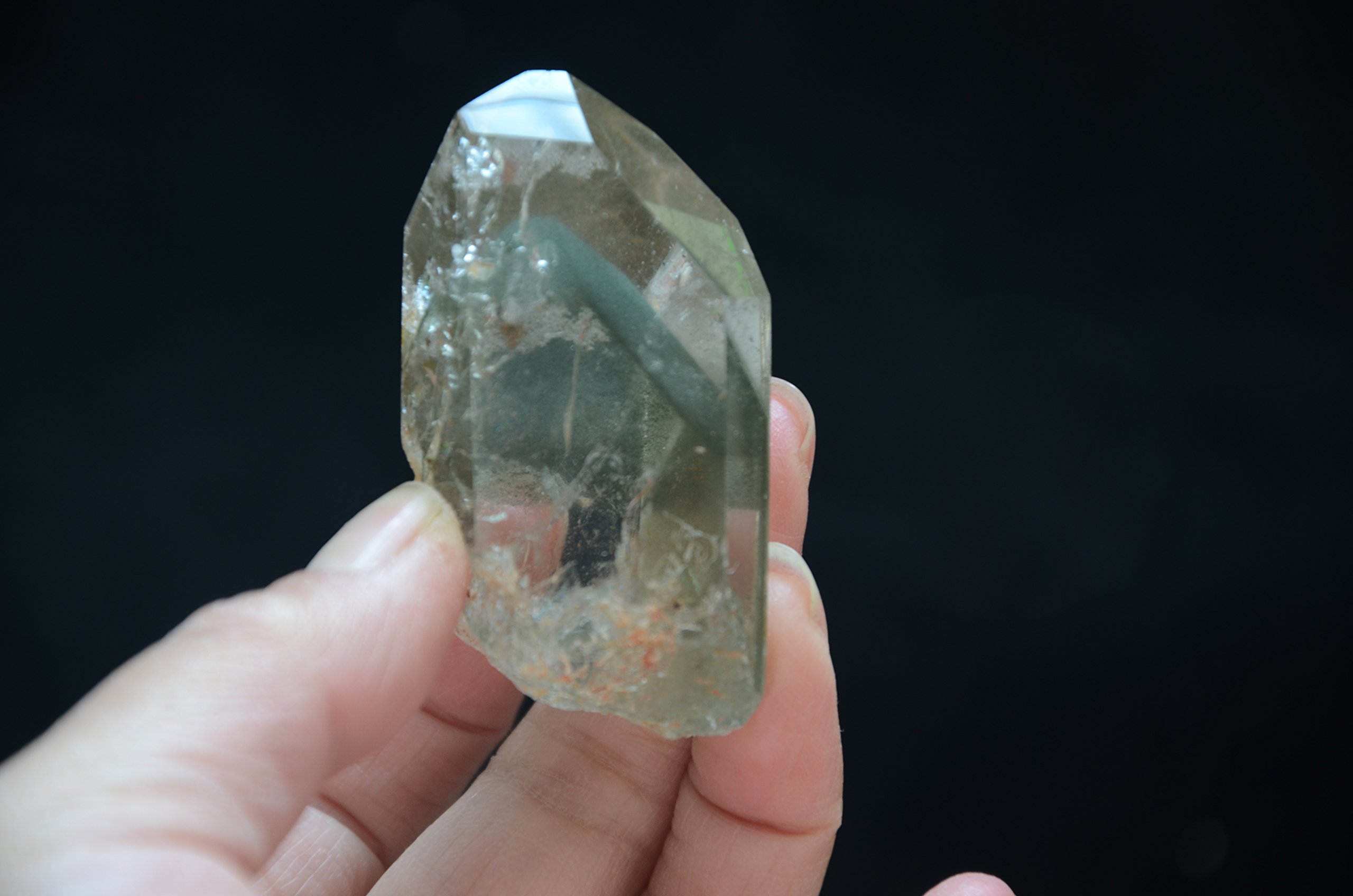 Real Tibet Himalayan High Altitude Clear 6 Sided Single Terminated Crystal Point Quartz Bacchetta da 2,24 Pollici con Fantasmi Verdi Spirituale Crystal Specimen