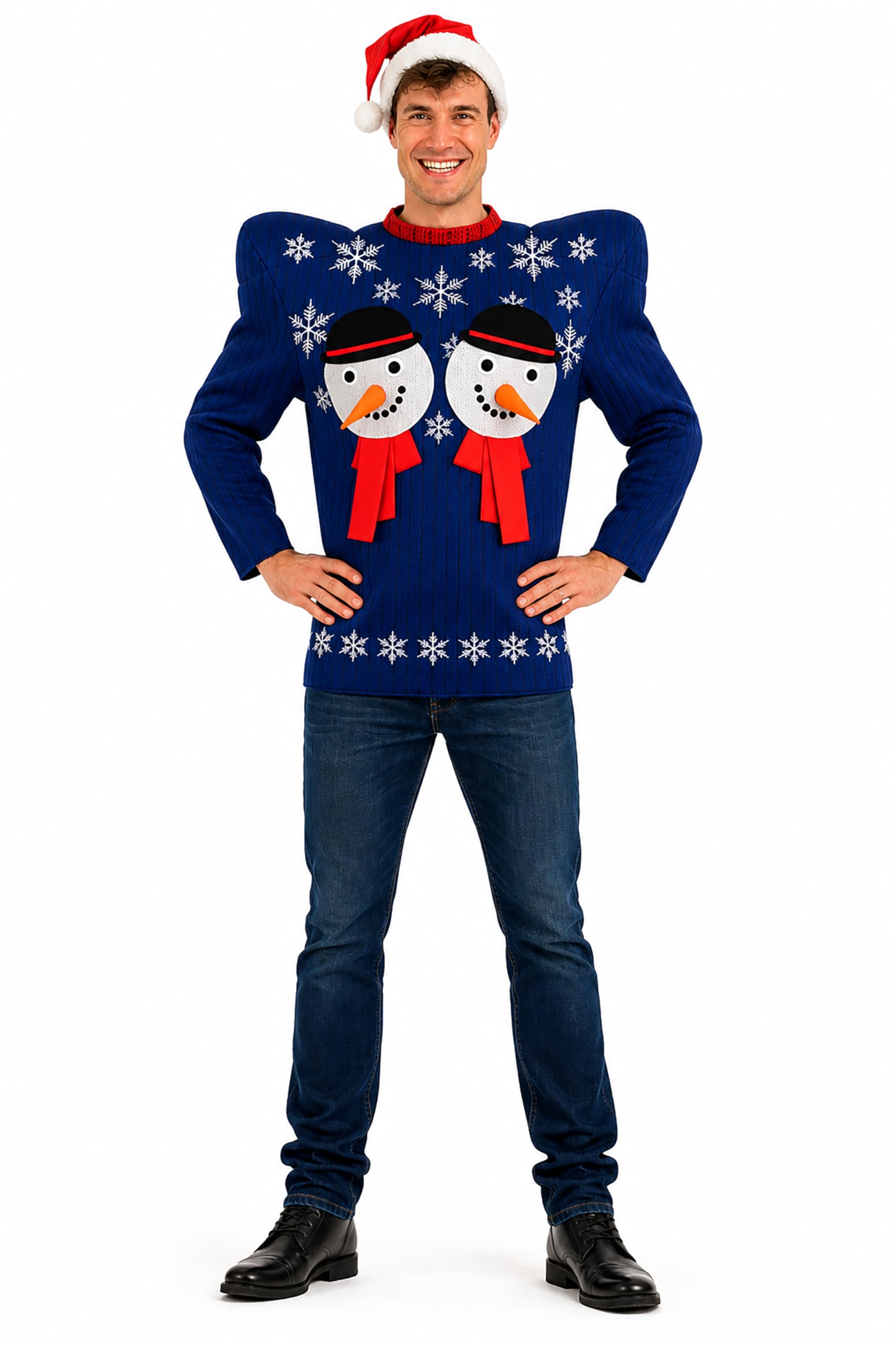 Mens Christmas Jumper Funny Novelty Xmas Sweater Elf Snowman Hat (Snowman)