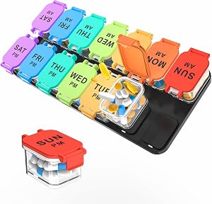 Organisateur de Pilules Hebdomadaire Extra Large - Boîte à Pilules 7 Jours AM/PM, Conteneur XL pour Vitamines et Suppléments, Design Hermétique et Détachable, Idéal pour la Gestion Quotidienne des Médicaments