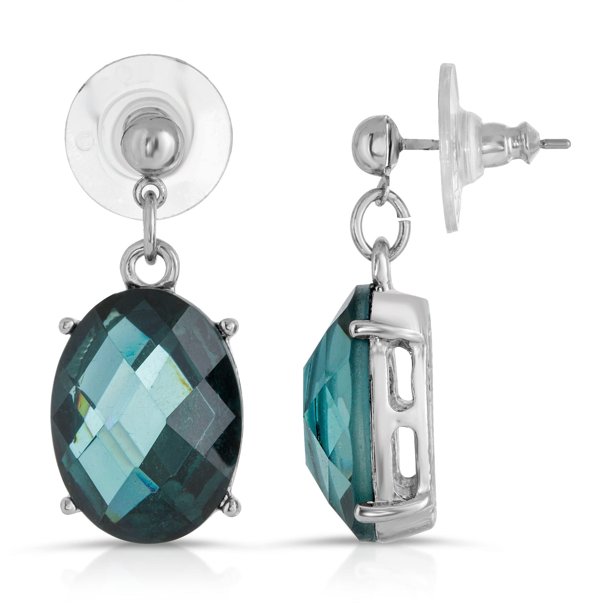 1928 Jewelry"Essentials" Silver-Tone Oval Faceted Post Drop Earrings