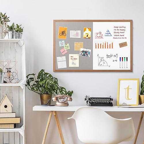 Vista 14 de Pizarra magnética de corcho con combinación de pizarra blanca, 36 x 24 pulgadas, pizarra blanca de borrado en seco, tablero de corcho para pared