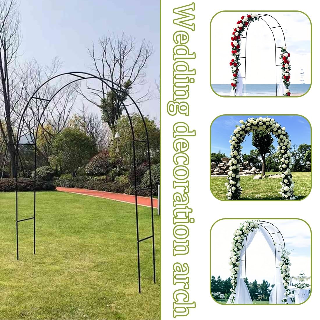 Arco da giardino in acciaio per rose rampicanti, grande arco nero per viti e cetrioli, pergola decorativa per interni ed esterni, altezza: 220-250 cm, verde, L 200 cm x H 250 cm