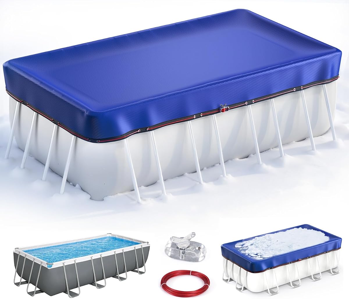 UIRWAY Upgraded 12x24 ft Rectangular Pool Cover- 200gsm Heavy Duty Fabric Pool Cover for Above Ground Pools, Extra Thick & Durable, Cold and UV Resistant, Includes Winch and Cable Set