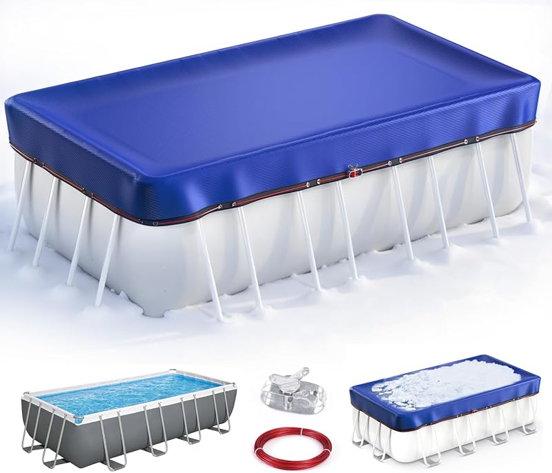 UIRWAY Upgraded 12x24 ft Rectangular Pool Cover- 200gsm Heavy Duty Fabric Pool Cover for Above Ground Pools, Extra Thick & Durable, Cold and UV Resistant, Includes Winch and Cable Set