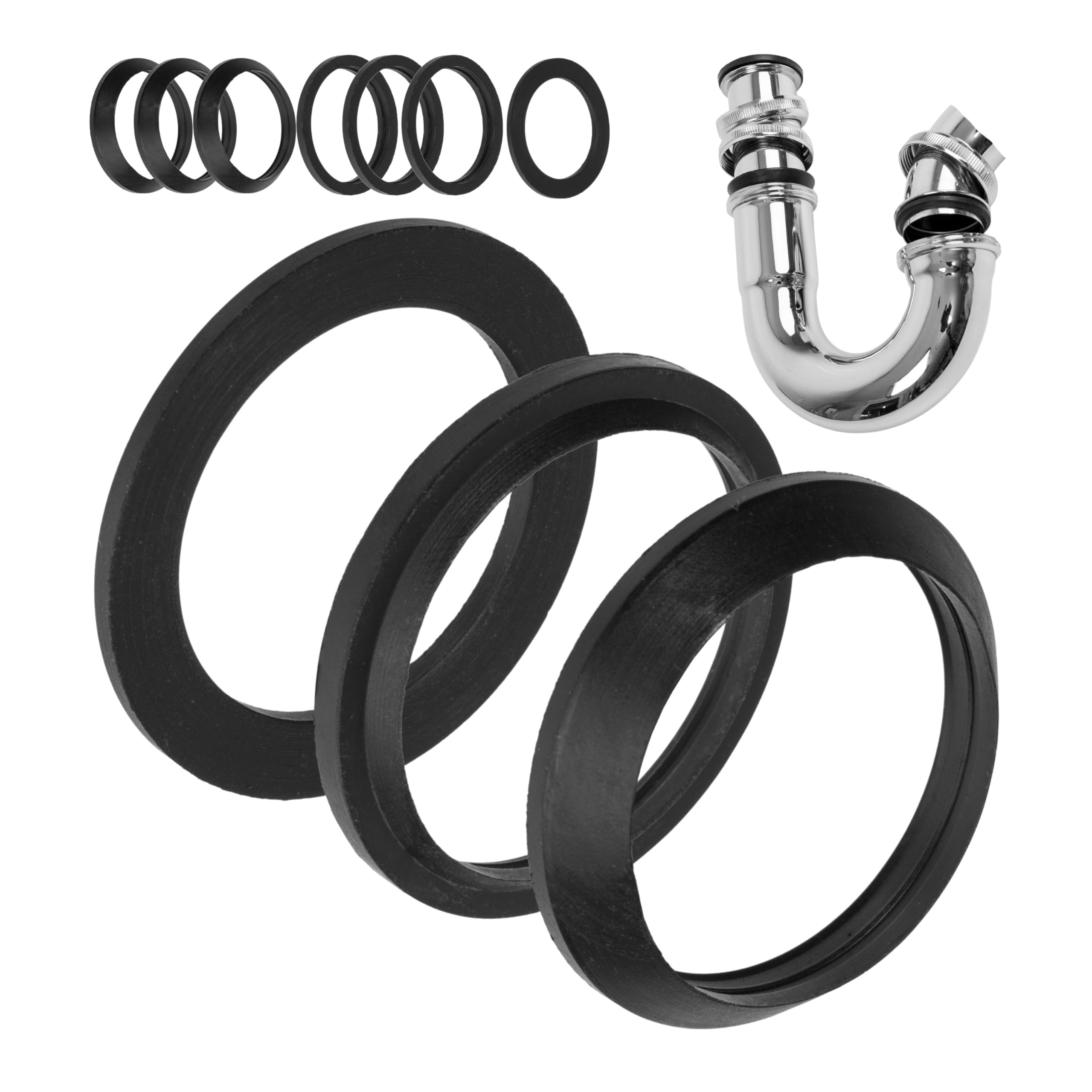 Set di guarnizioni per sifoni da 1 ¼", 4 guarnizioni a cuneo, 6 guarnizioni piatte, in gomma, in nero, per bagno, cucina, guarnizione per lavabo, anelli di tenuta per scarico da 1 1/4 di pollice