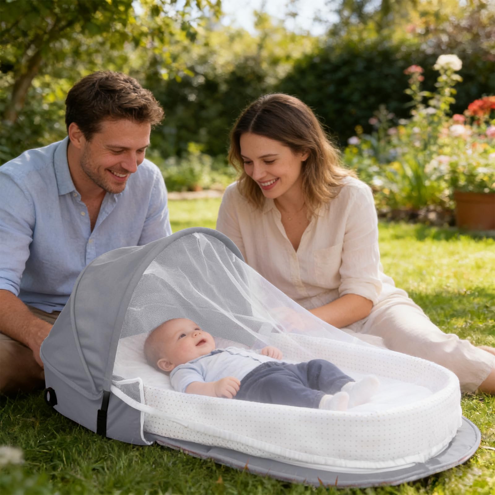 Huracan Nid de bébé pliable avec moustiquaire et couverture, nid de bébé, lit de voyage portable pour bébé en coton respirant, matelas en mousse douce, espace de couchage sûr pour nouveau-nés de 0 à
