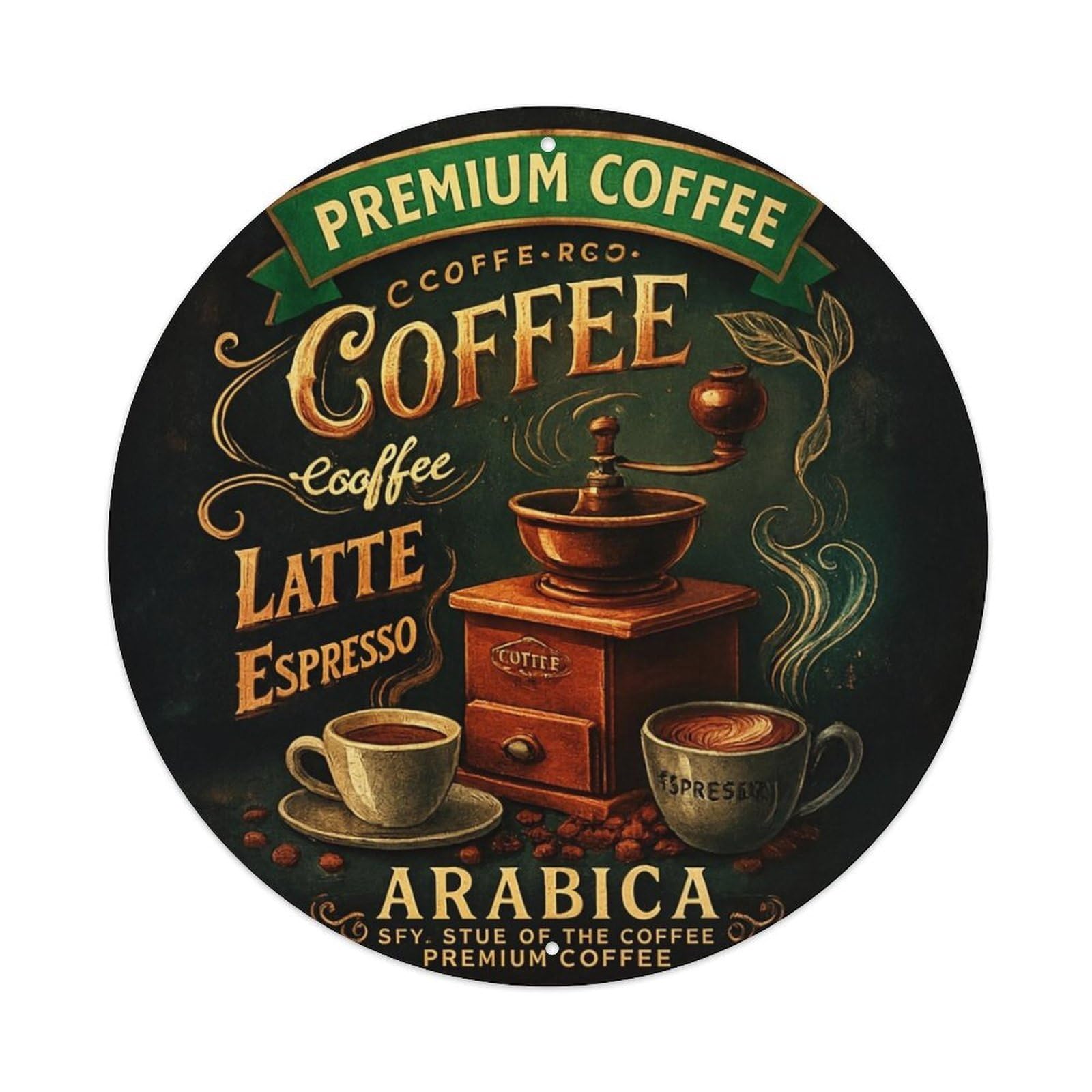 Premium Coffee Latte Espresso Arabica Tin Sign Metal Poster Vintage Metal Signs for Home Man Cave Bar Cafe Kitchen laundry room Wall Decorations 8x8 inches