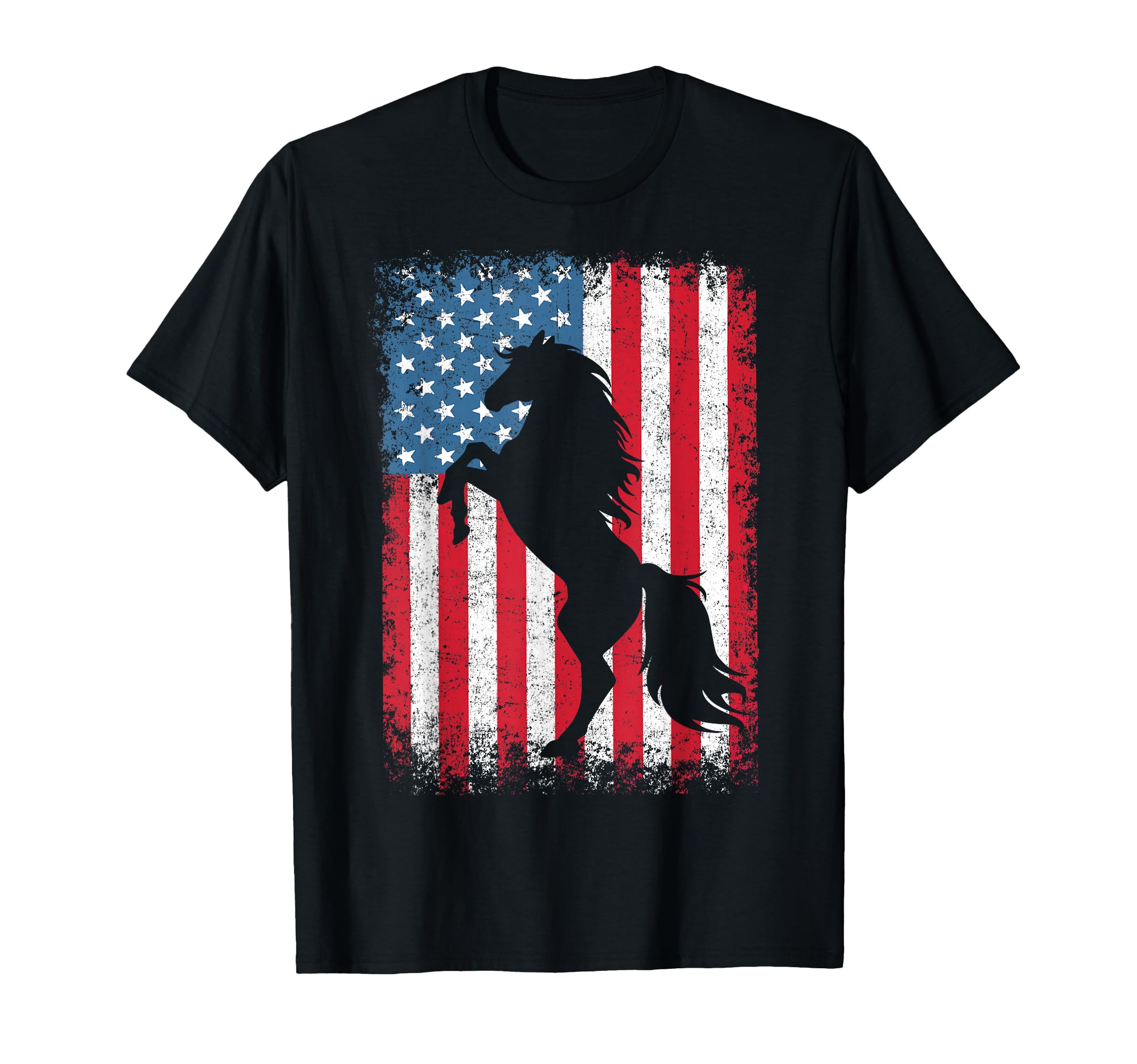 Horse American Flag USA 4th of July Men Women Boys Girls T-Shirt