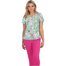 KOI Basics Leslie Womens 2-Pocket Stretch Print Top