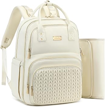 AIJIEKE Diaper Bag Backpack, Large Multi-functional Diaper Backpack, Beige | Waterproof lightweight baby backpack. With changing pad, stroller straps, insulated & wet/dry pockets. Mom & dad essential