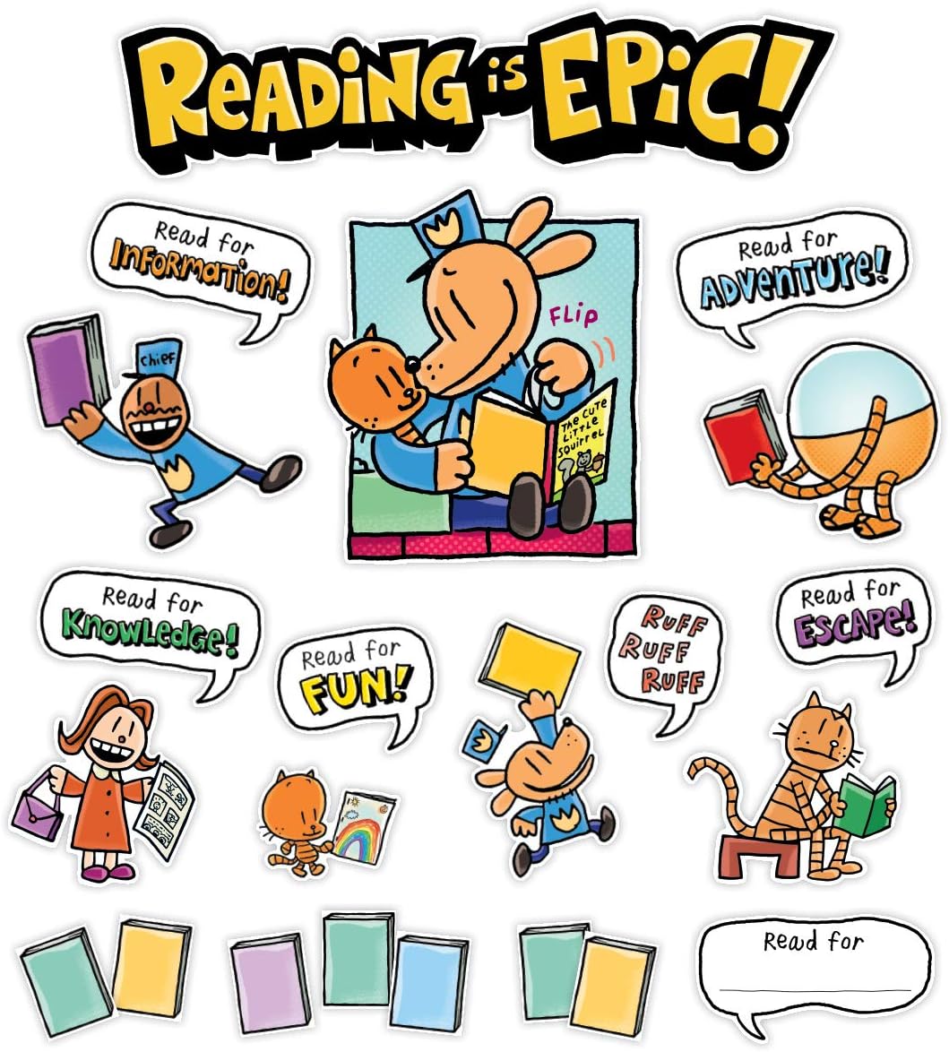 Scholastic Dog Man Reading is Epic! Bulletin Board, Large, Multicolor