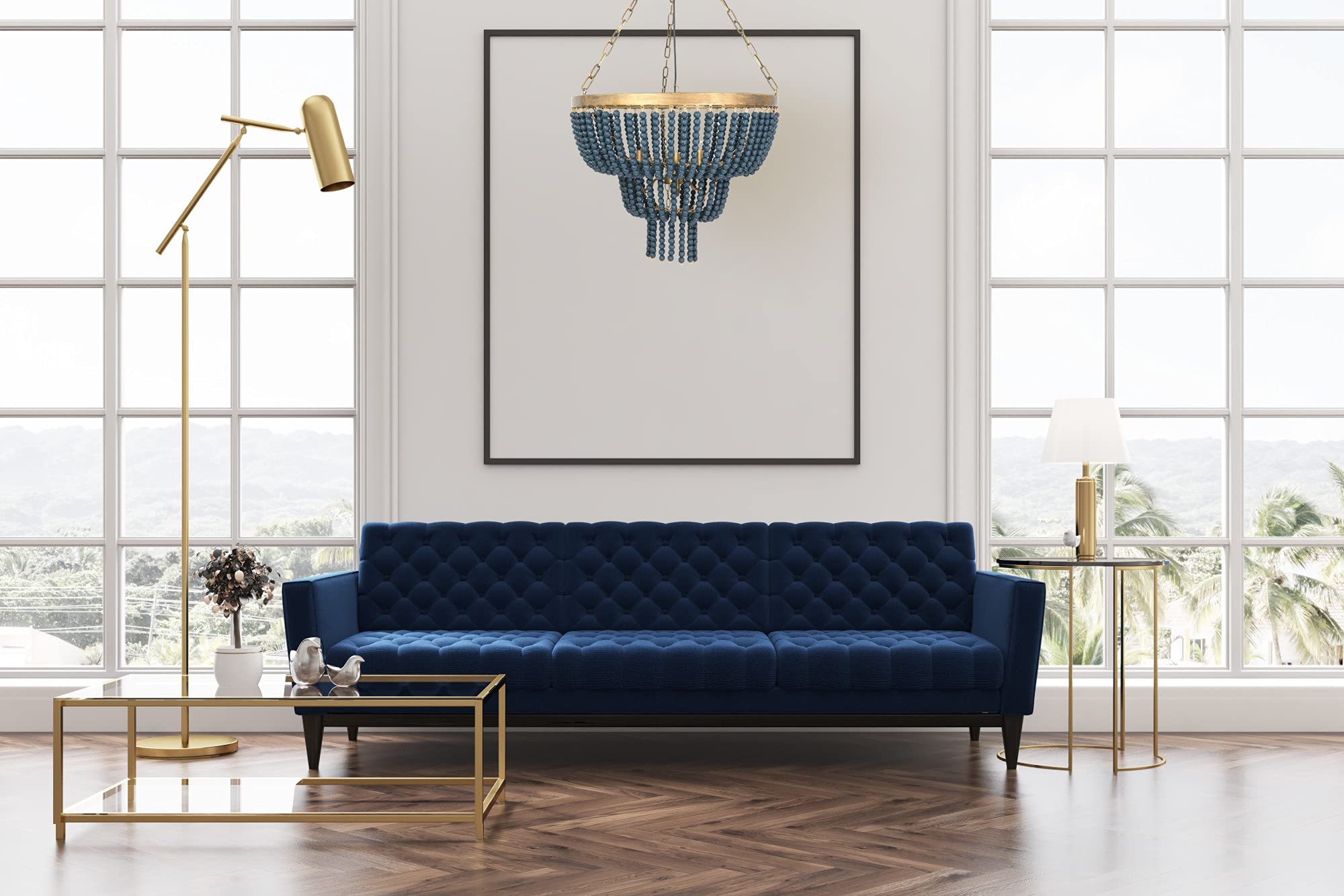 Creative Co-Op EC0353 Iron Pendant Light with Blue Wood Beads Chandelier
