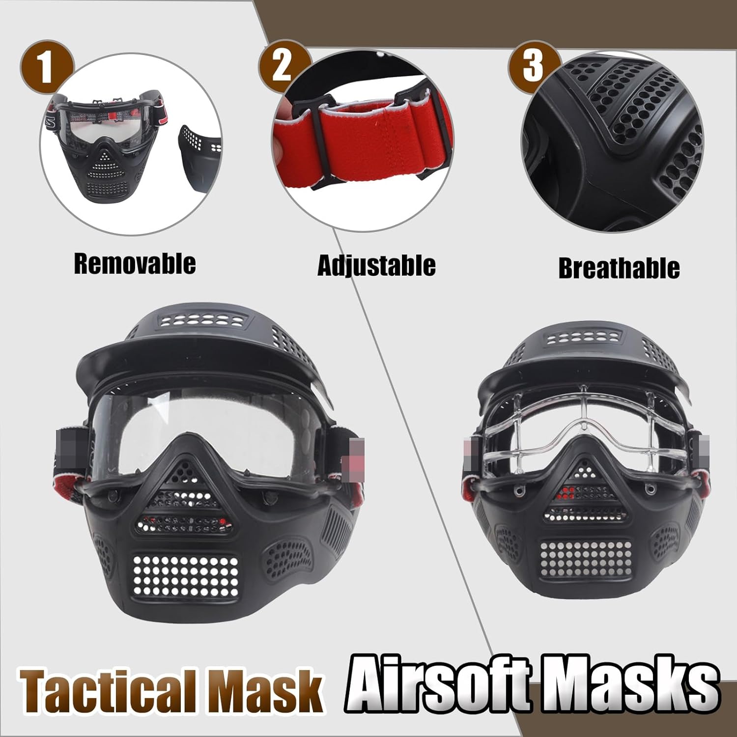 Tactical Airsoft Masks, Full Face Gear with Goggles, for Airsoft BB Hunting CS Game Full Face Tactical Gear