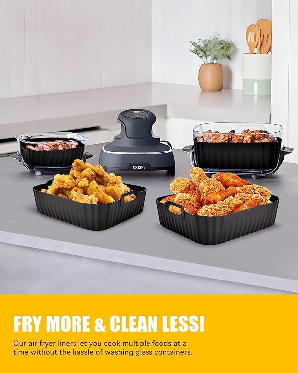 Air Fryer Silicone Liners for Ninja Crispi FN101CGY/FN101GY,Non-Stick Ninja Glass Air Fryer Accessories,Big Liner for 4 QT Container & Small Liner for 6 Cups Container,Reusable Replacement Insert Gray by MMH - Image 8