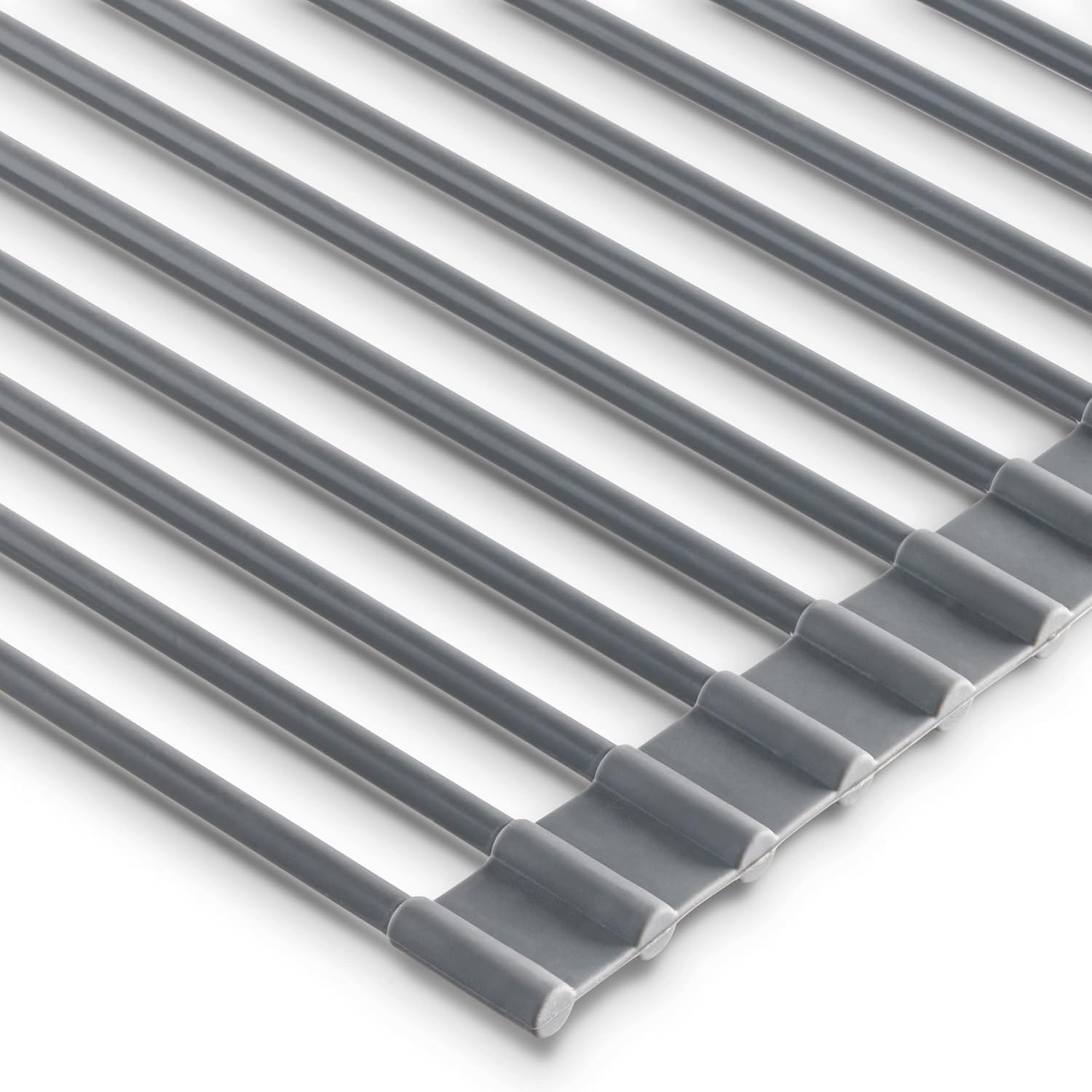edge Roll Up Dish Drainer, Over The Sink Multi-Purpose Foldable Drying Rack, Silicone Coated Gray, Medium- 17" x 13.1"
