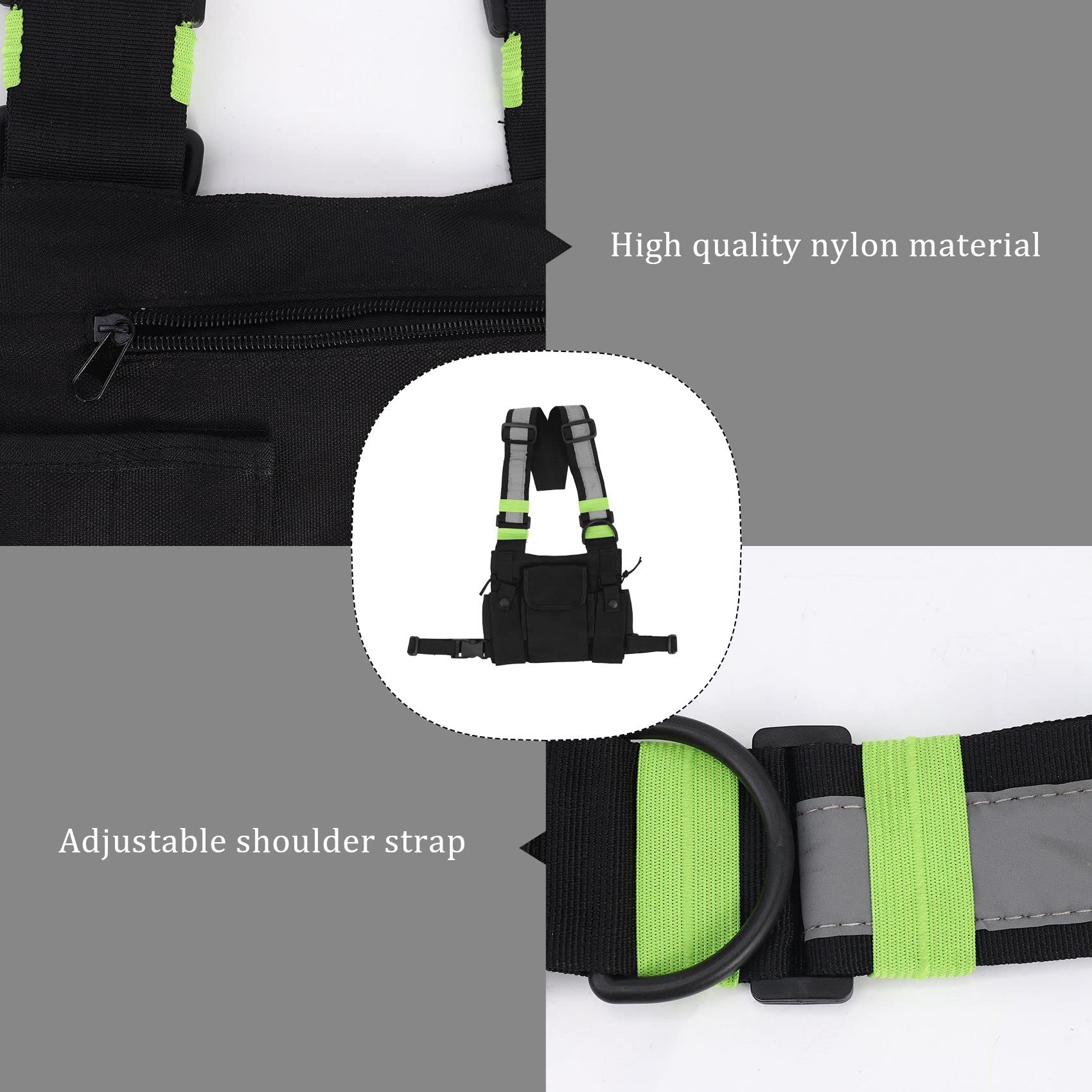 Radios De Poche Radio De Poitrine Harnais Poitrine Face Pack Pochette Etui Gilet greement Porter Etui pour 2 Voies Radio Talkie Walkie Applique a UV-5R Noir + Vert