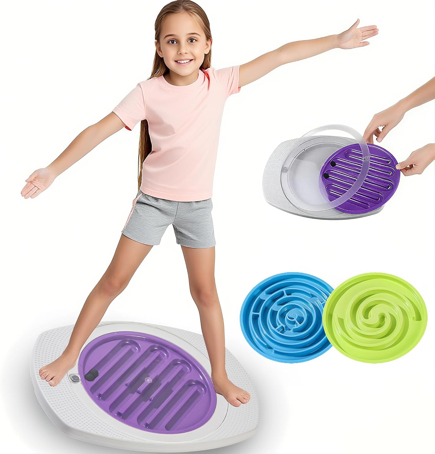 Maze Balance Board Game, Sensory Training Board with Non-Slip Surface & 3 Replacement Maze Board, Durable Board for Early Education & Skill Development Max Load 165 Lbs