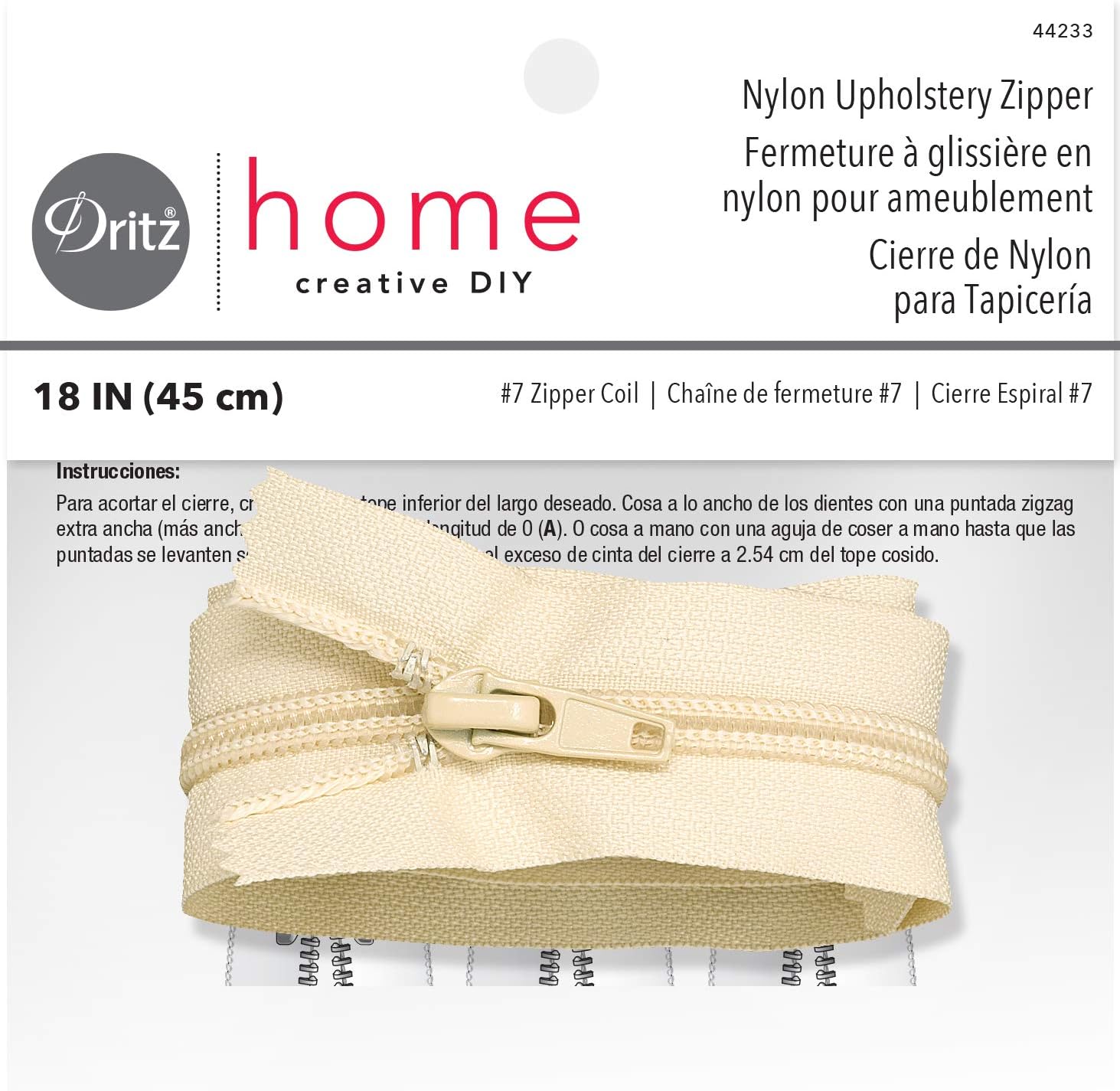 Dritz Home 44248 Nylon Upholstery Zipper, 72-Inch, Black