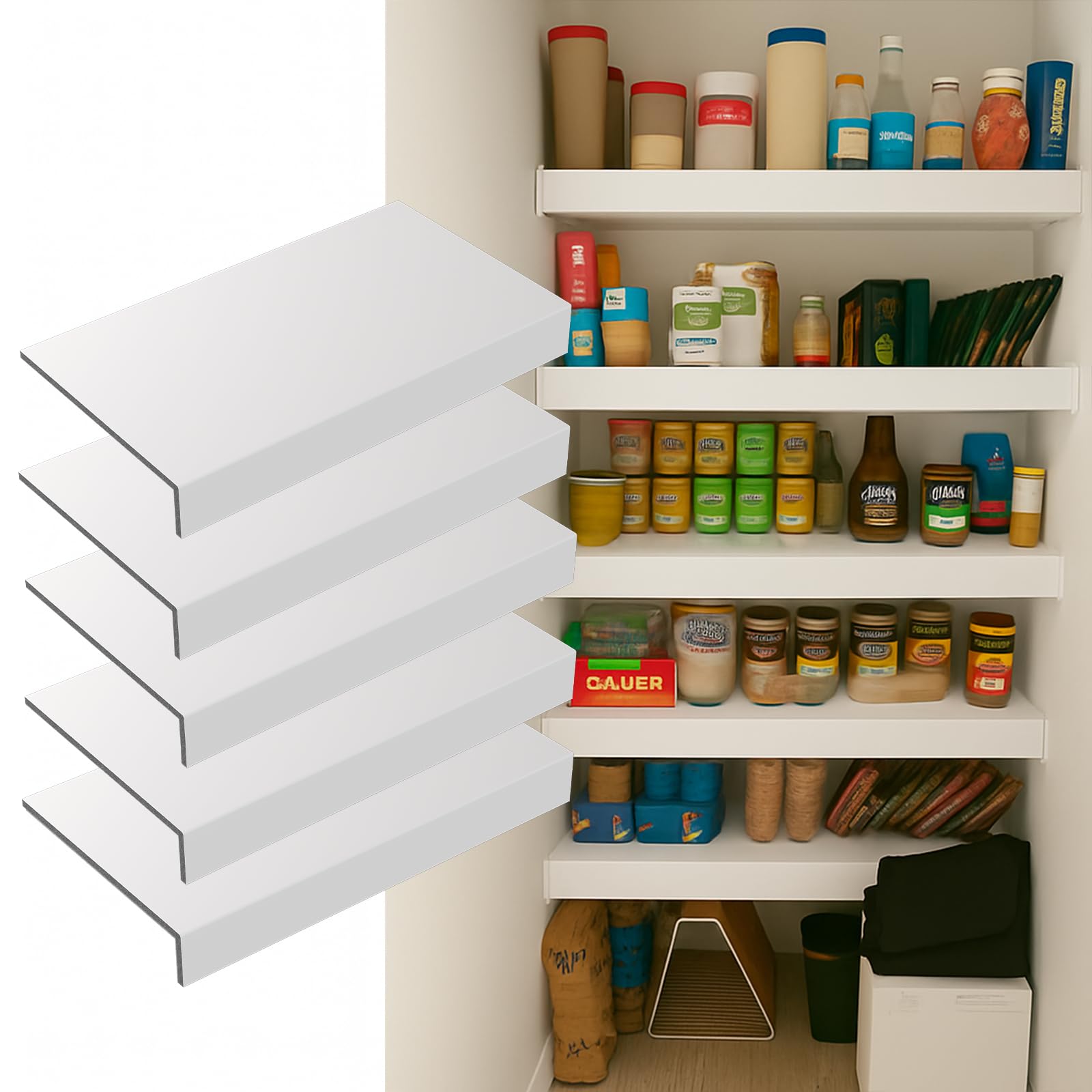 Gideio 5 Pack 46x16in Wire Shelf Cover for Pantry, Closet, Kitchen – Waterproof PVC Wood-Look Wire Rack Covers for Shelves, Multiple No-Tool