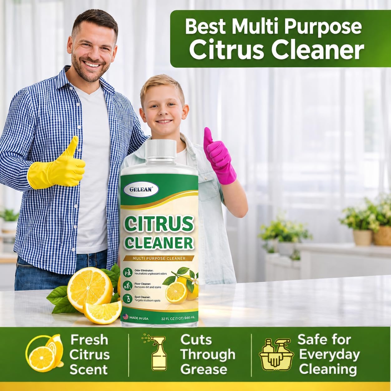 Citrus Multi Purpose Cleaner & Deodorant - Floor Cleaner (Made in USA) | Tile, Stone, Laminate, Vinyl & Natural Wood Floor Cleaner for Mopping, Cleaner Refill for Commercial Use, 32oz image 5