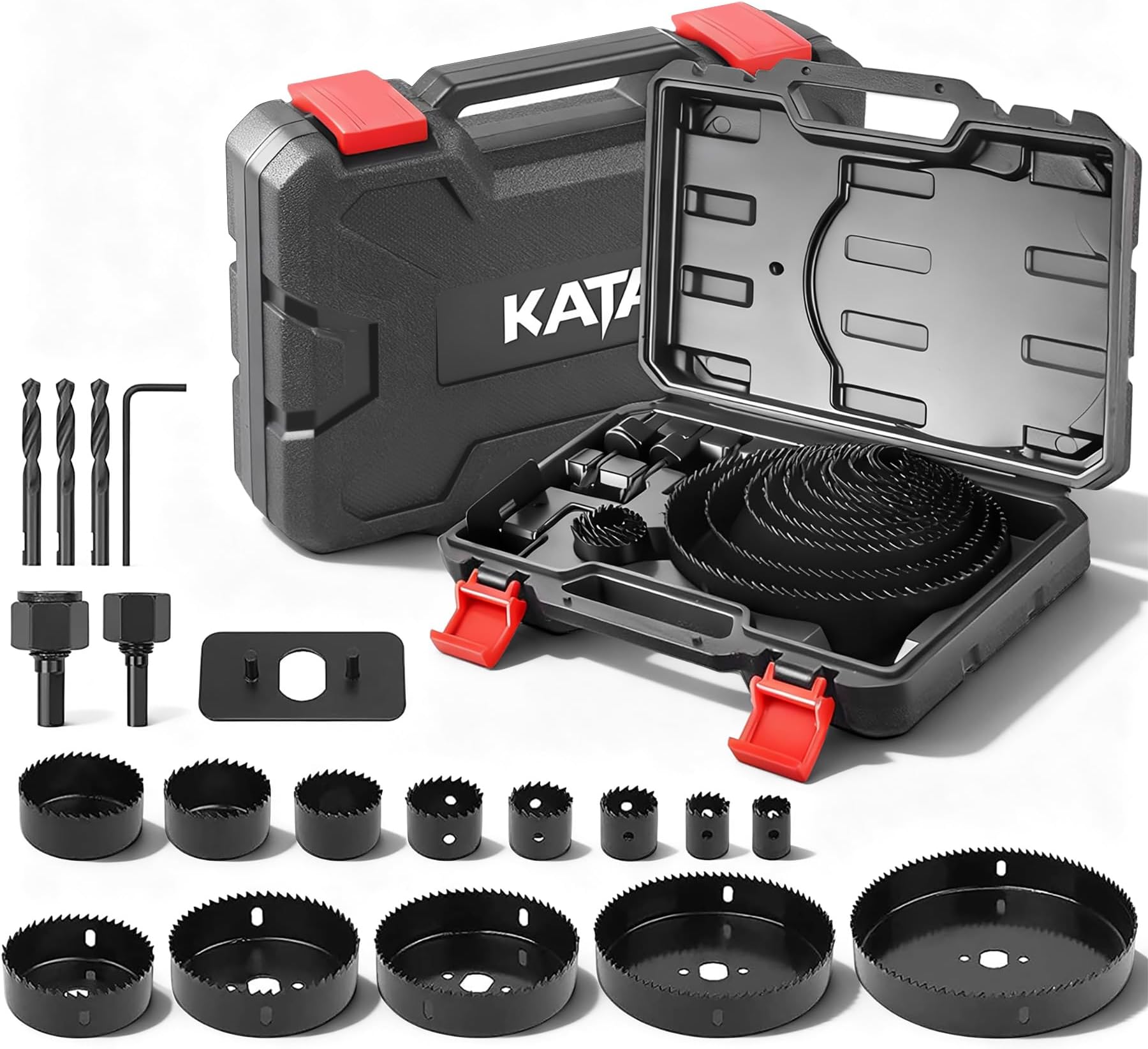 Hole Saw Set 20 PCS Hole Saw Kit with 3/4"-6"(19-152mm) 13PCS Saw Blades,2 Mandrels,3 Drill Bits,1 Installation Plate,1 Hex Key,Ideal for Soft Wood,Plywood,Drywall,PVC