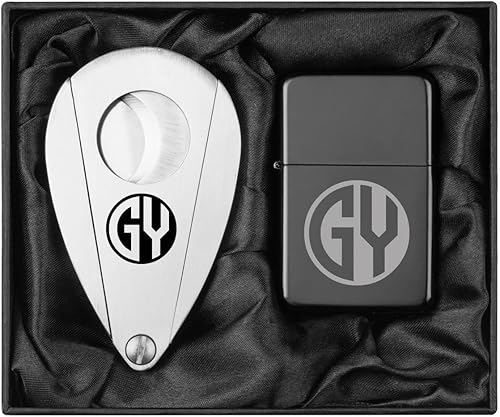 Miniatura 7 de Cortador de cigarros de acero inoxidable grabado y encendedor personalizado personalizado (negro, personalizado)