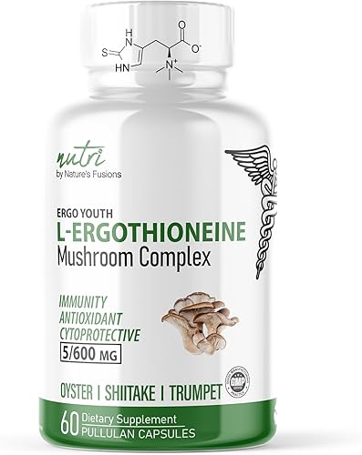 Nature's Fusions Nutri L - Suplementos de ergotioneína con complejo orgánico de hongos - 5 mg y 600 mg de extractos de hongos, ostra, shiitake,