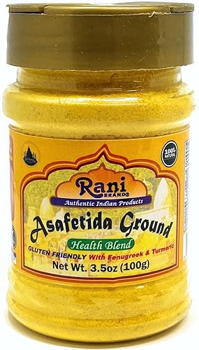 Rani Asafetida (Hing) - Mezcla de salud molida con fenogreco y cúrcuma, 3.5 onzas (3.53oz), tarro de PET Apto para gluten, sin sal Vegano Sin OMG