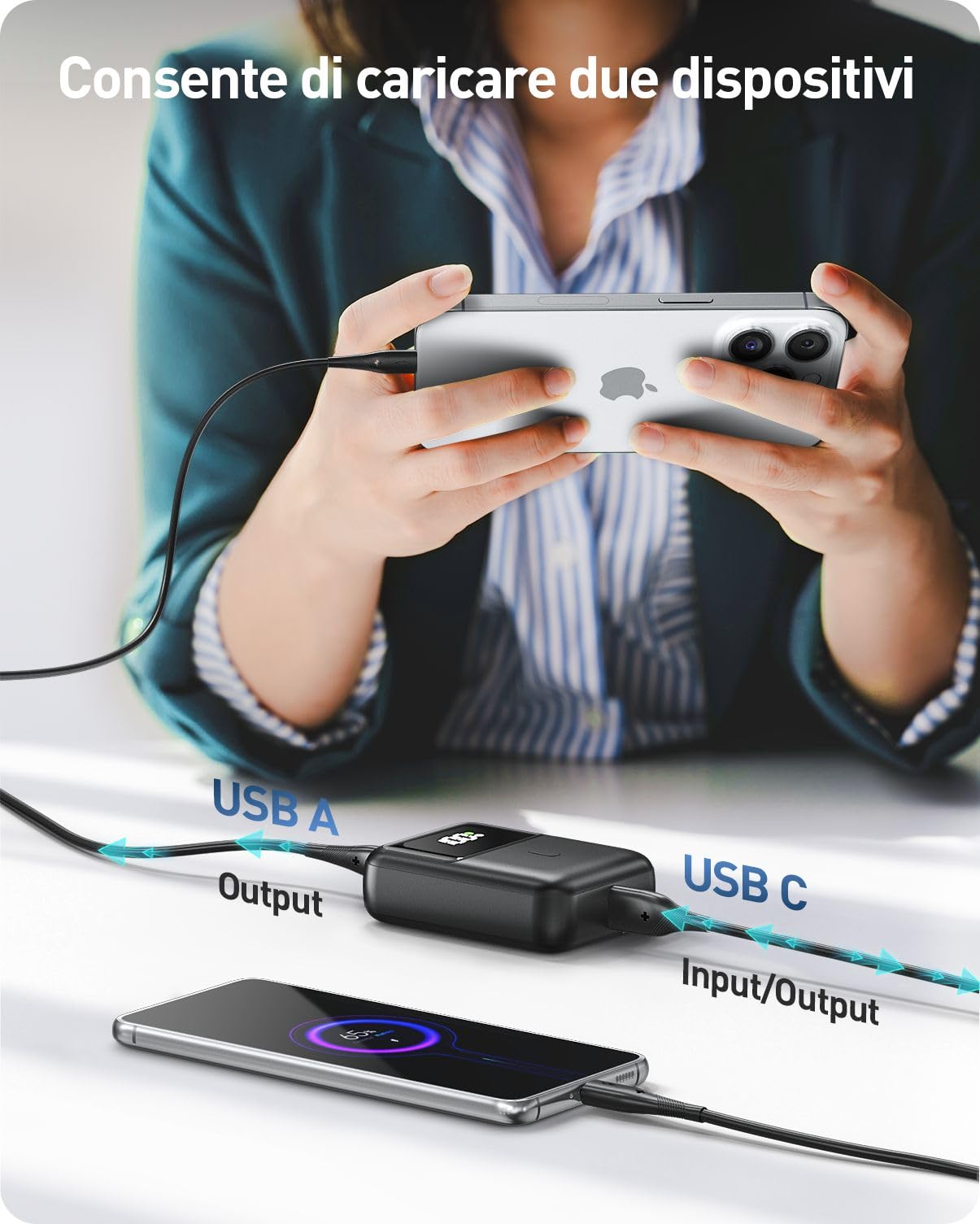FAHEFANA Power Bank 10000mAh, 22.5W Mini Caricatore Portatile Ricarica Rapida, USB C Input & Output Batteria Esterna PD3.0 QC4.0 Powerbank Display a LED Compatibile con iPhone Samsung Xiaomi HUAWEI