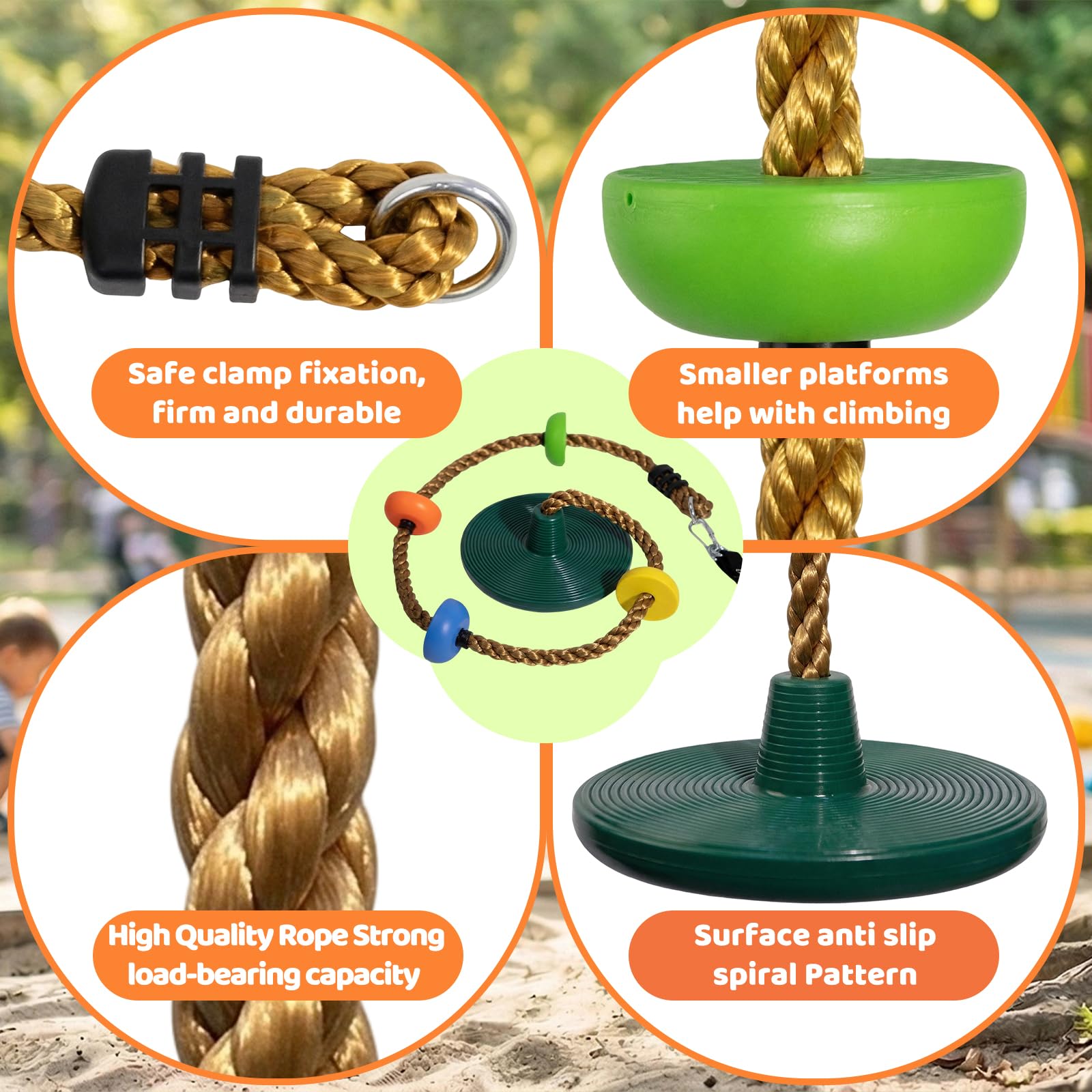 Vdealen Balançoire à Corde, balançoire d'extérieur pour Enfants avec siège Frisbee, idéale pour Le Jardin et la Cour, Longueur Ajustable, Longueur 1,9 mètre.