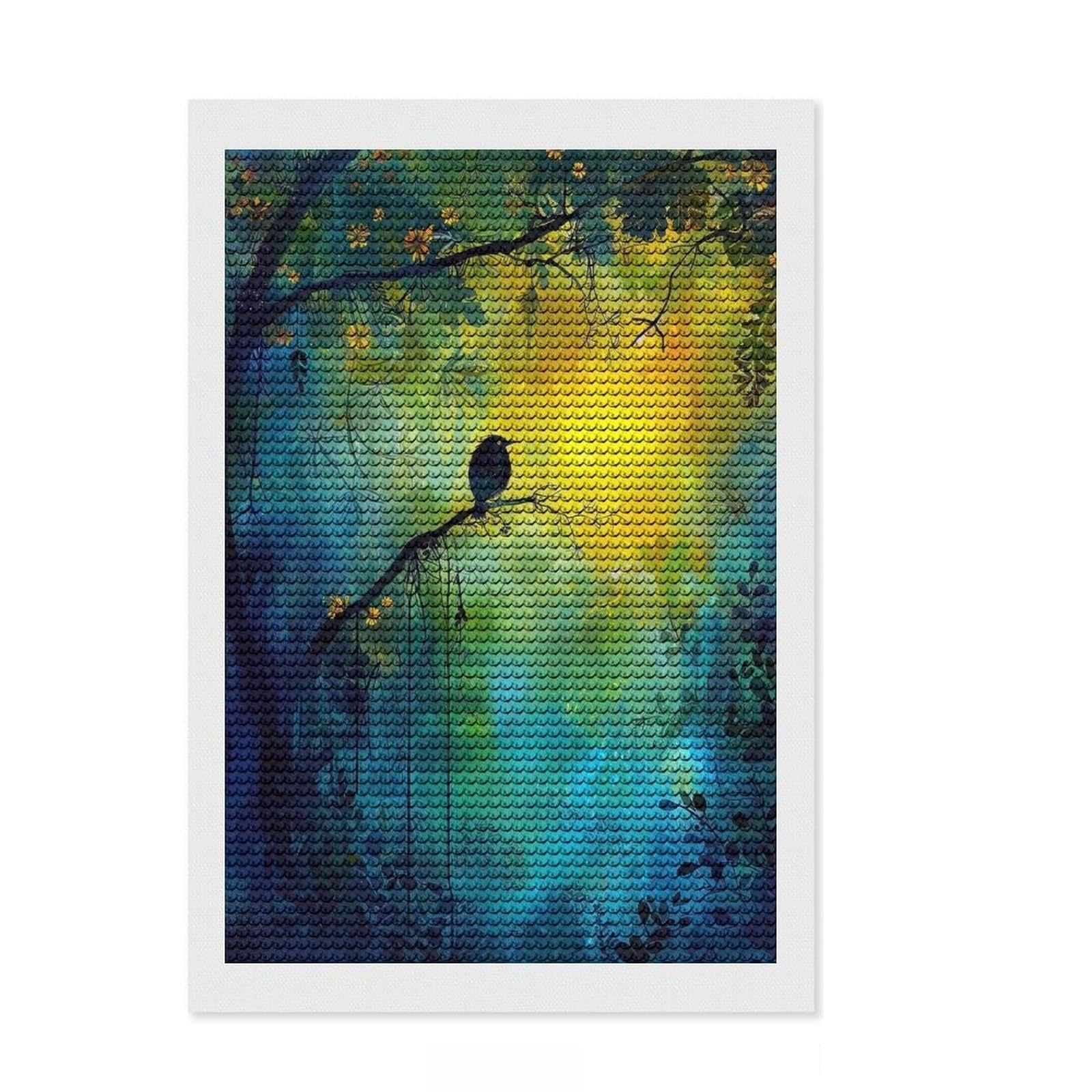 Junmoney Mystical Forest Song Diamond Art Kit 8"x12", Satisfying Creative Project, Creative Leisure Activity, Cosy Home Accent, Christmas Gift