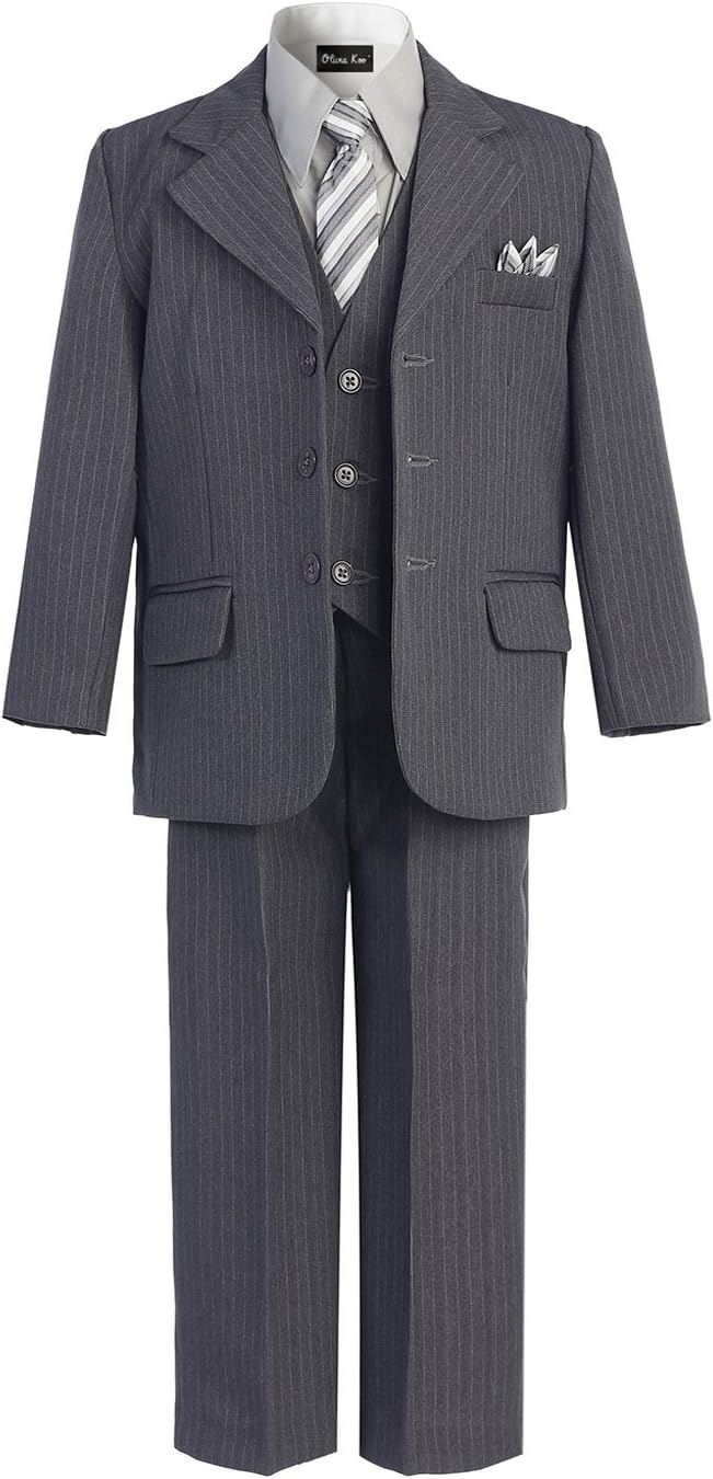 Boys Pinstripe 6-Piece Suit with Matching Neck Tie and Pocket Square