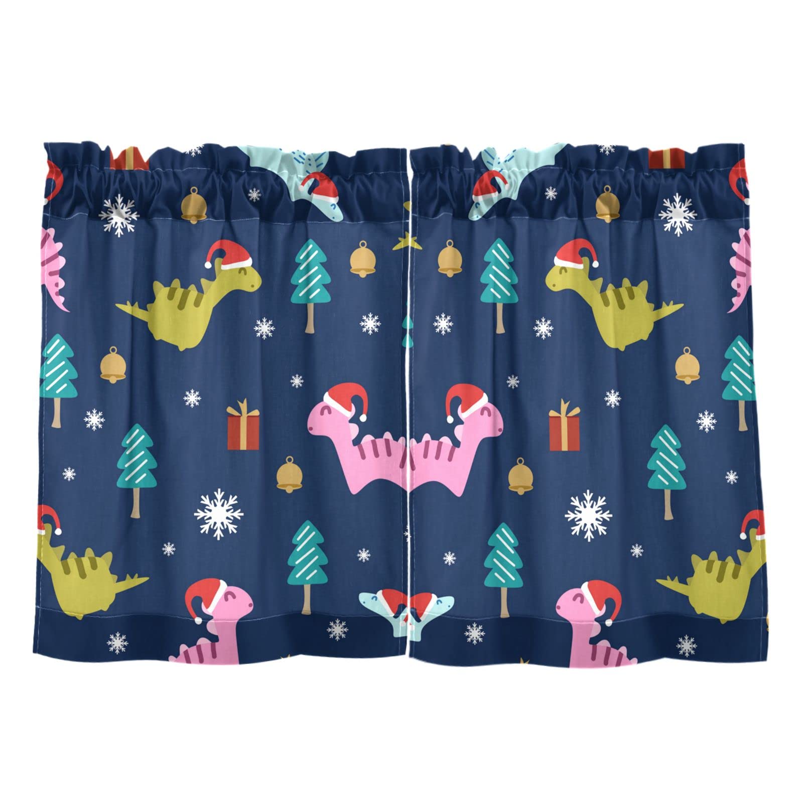 Mnsruu Cortinas de cocina, cortinas cortas de Navidad con dinosaurio, cortinas de media ventana, 2 paneles de cortinas para Navidad, 27 x 24 pulgadas