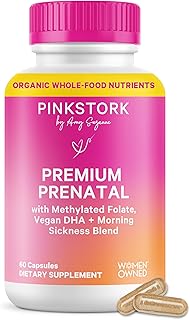 Pink Stork Premium Prenatal Vitamins for Women | Methylated Folate, Choline, Iron, Vegan DHA | Doctor-Formulated Prenatal Vitamin | Organic Whole-Foods & Probiotic | Gentle on Stomach, 60 Count