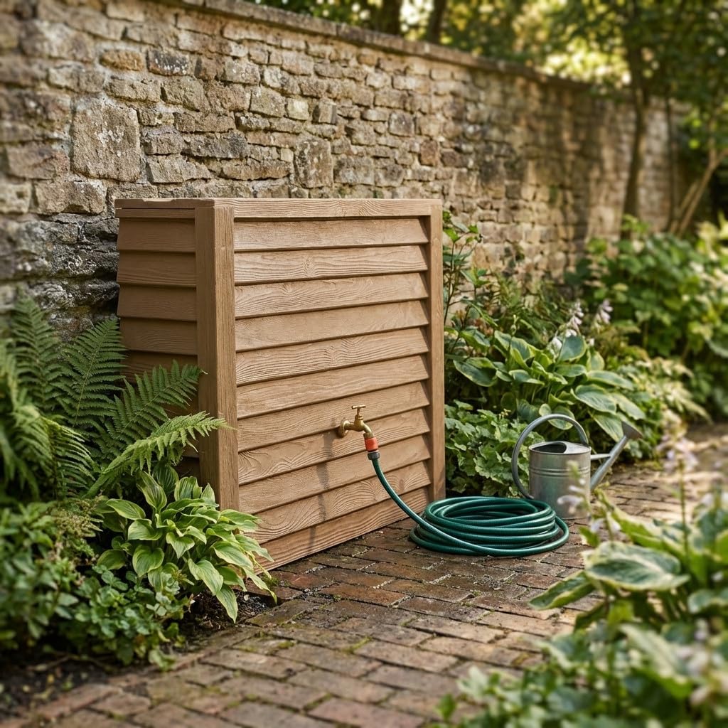 Deposito de Agua Polietileno 350 litros | Deposito Agua de Lluvia de Pared marrón con Grifo Incluido | Bidon Agua 124x40x100 cm
