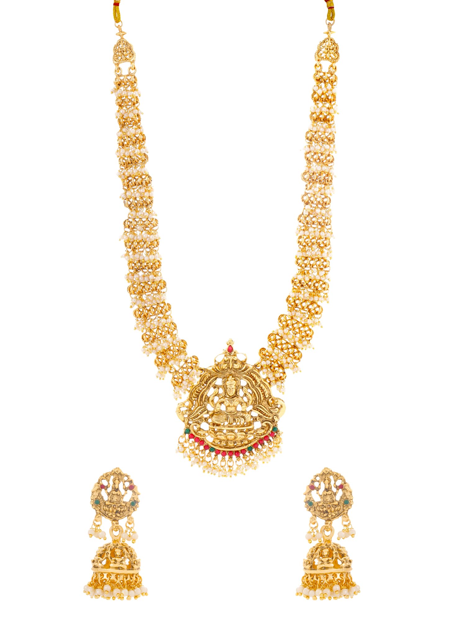 Yellow Chimes Jewellery Set for Women Gold Plated Traditional Temple Jewelry Set Antique Necklace Set with Earrings and Maangtikka for Women and Girls