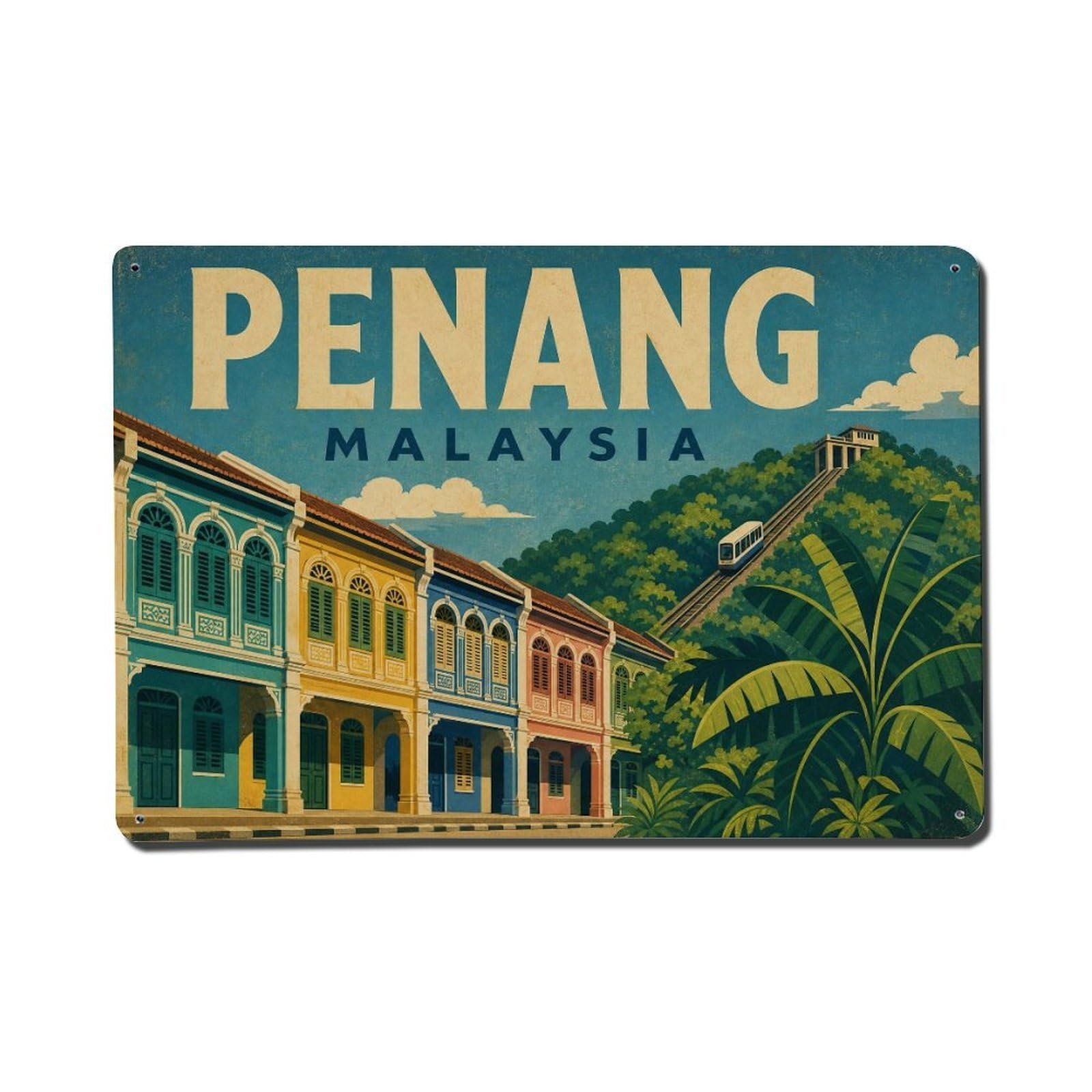 Malaysia Penang Lagoon Travel Retro Destination Metal Tin Sign