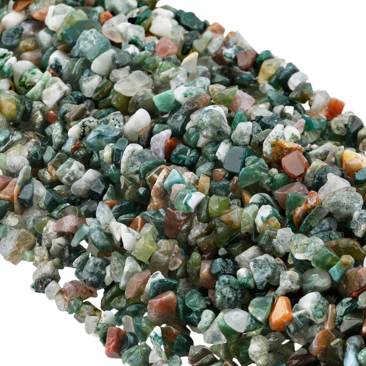 Nupuyai Moss Agate Irregular Polished Beads for DIY Jewelry Making Bracelet Necklace Chip Stones for Chakra Healing 80cm