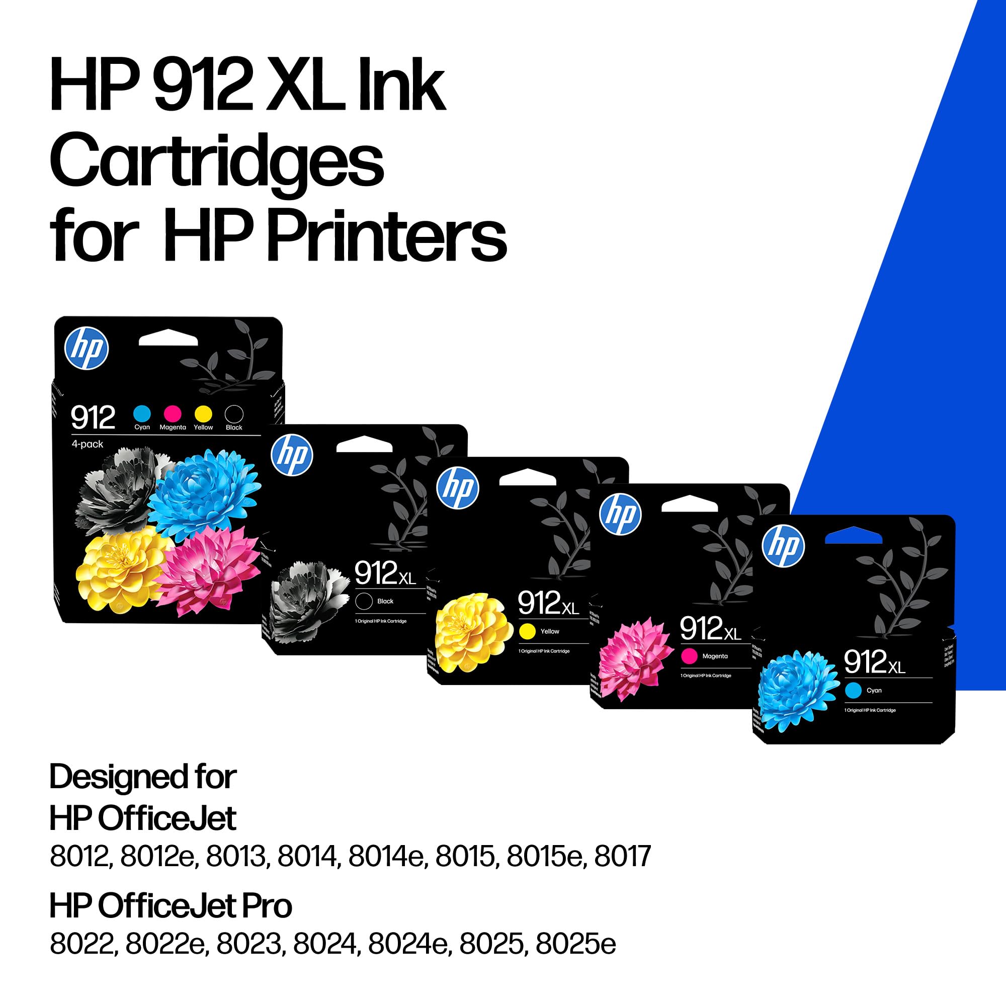 HP 912XL Noir Grande Capacité, Cartouche Encre Originale | Compatible avec HP Officejet 8010/8010e, HP OfficeJet Pro 8020/8020e, rendement 720 pages (3YL84AE)